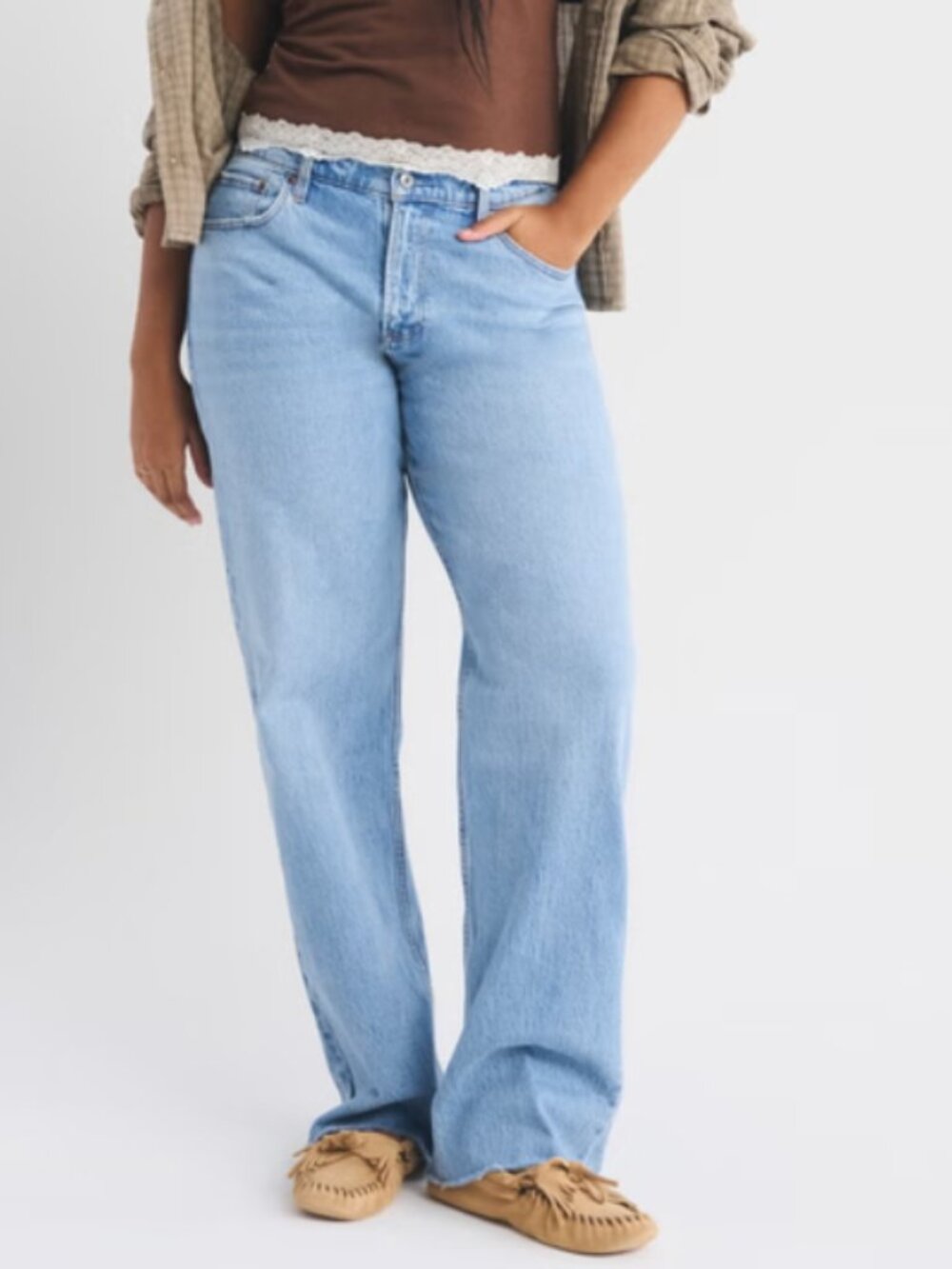 Abercrombie Curve Love Low Rise Baggy Jean Medium with Raw Hem